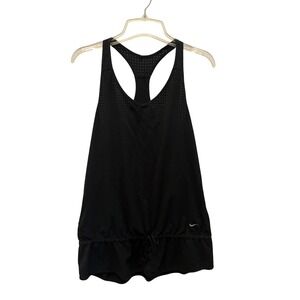 Nike Dri-FIT Women Black Running‎ Tank Top Racerback Drawstring Hem Size Large